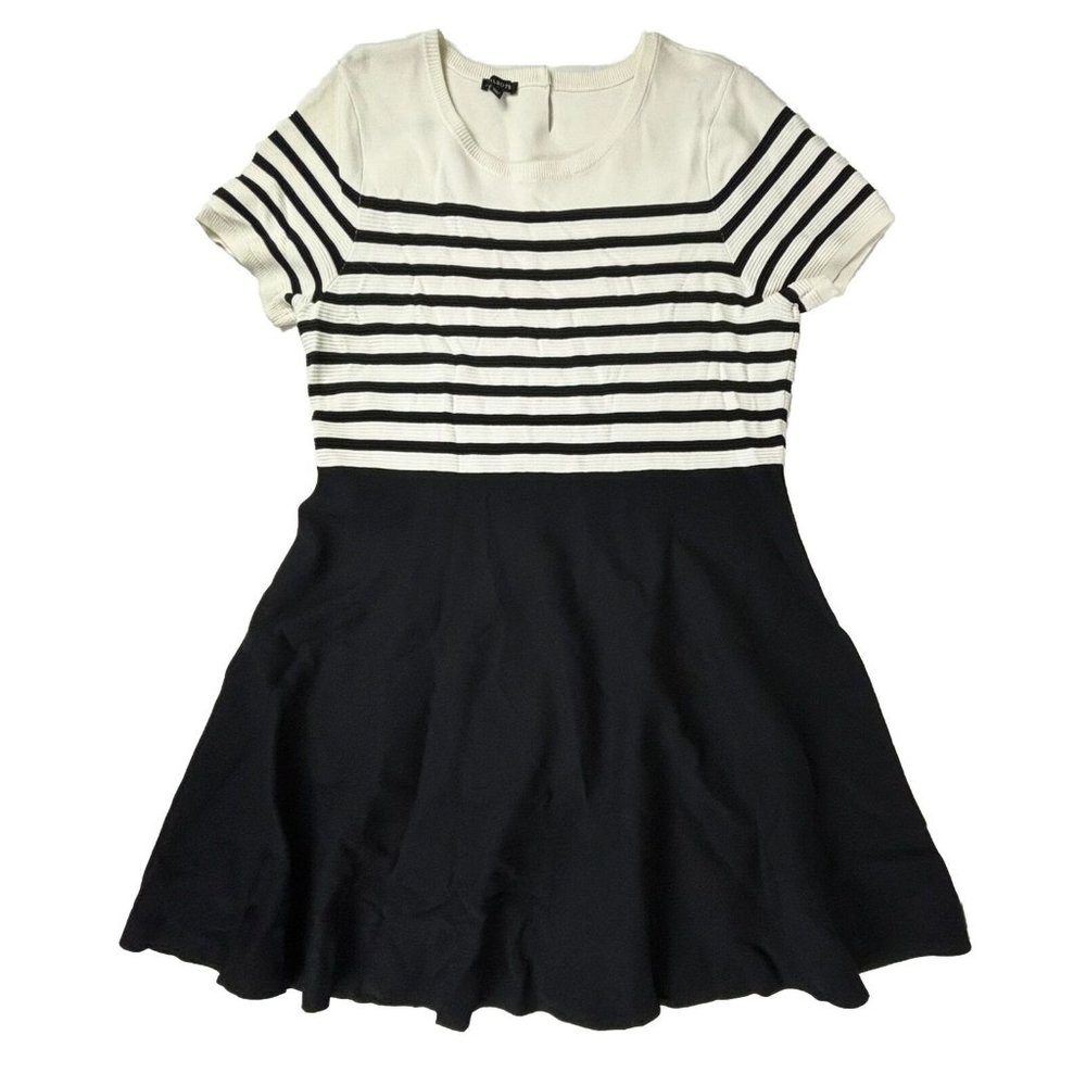 TALBOTS‎ Striped A-Line Mini Dress Career Textured Keyhole Slimming Large NWOT